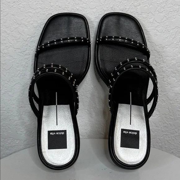 DOLCE VITA STELLA RYE BLACK LEATHER STUDDED STRAPPY HEELED SANDALS - Picture 10 of 16